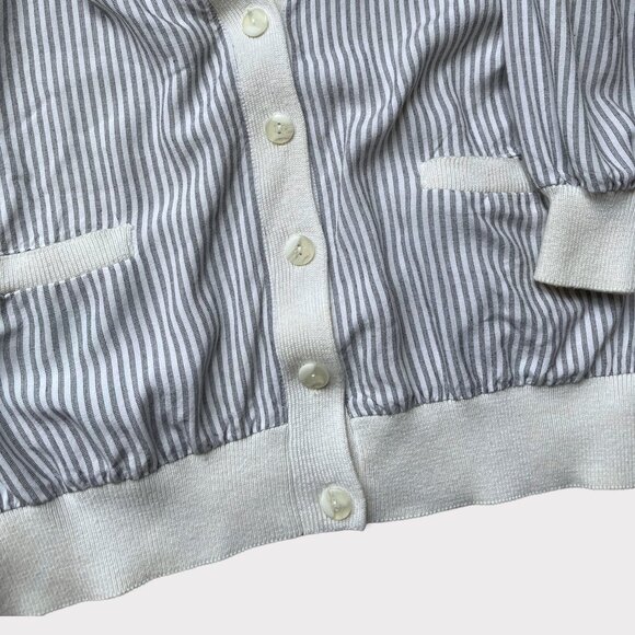 Vintage Blue & White Pinstripe Cardigan Sweater - Picture 4 of 9